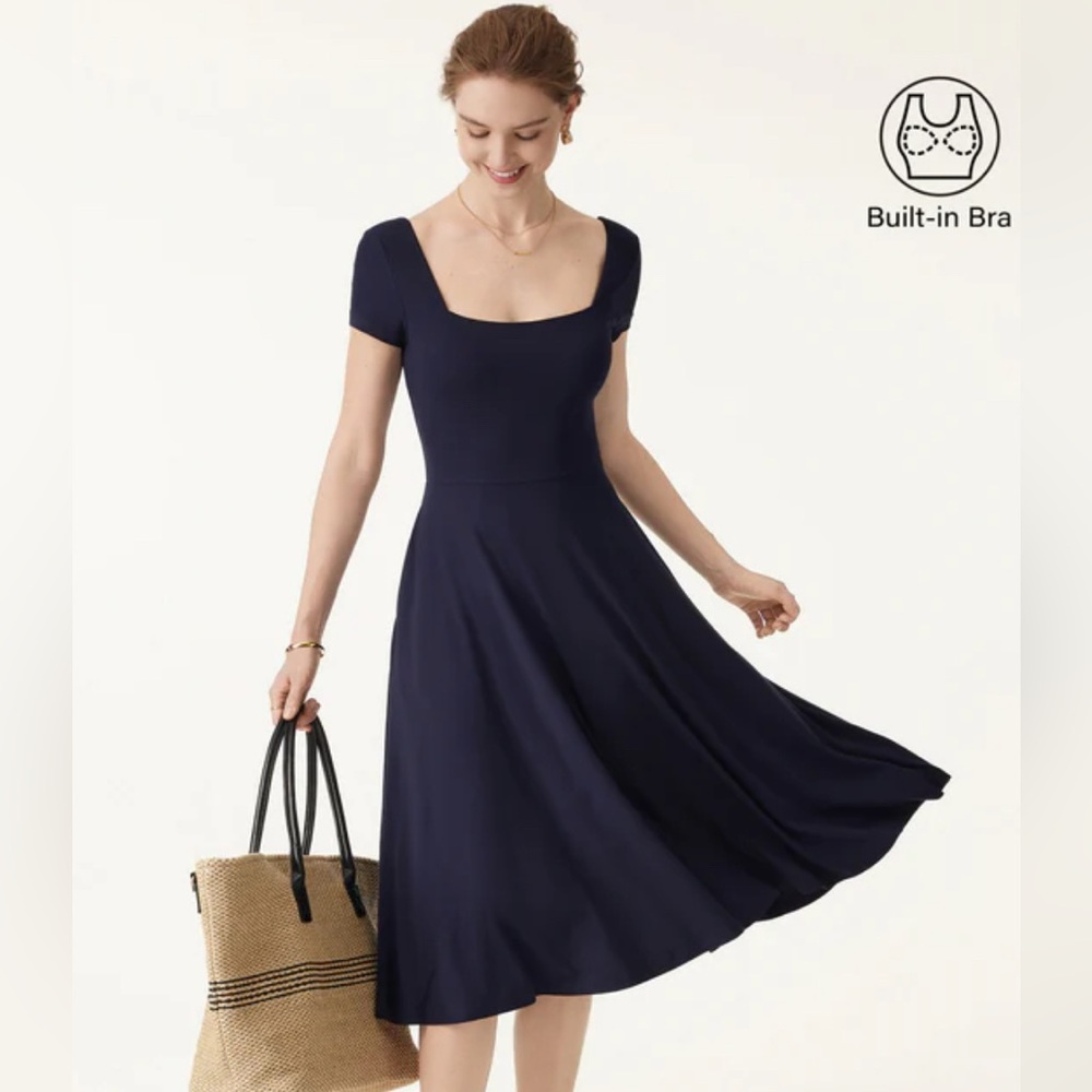 NWT OGL Square Neck A-line Brami Midi Dress (Midnight Navy, Small)